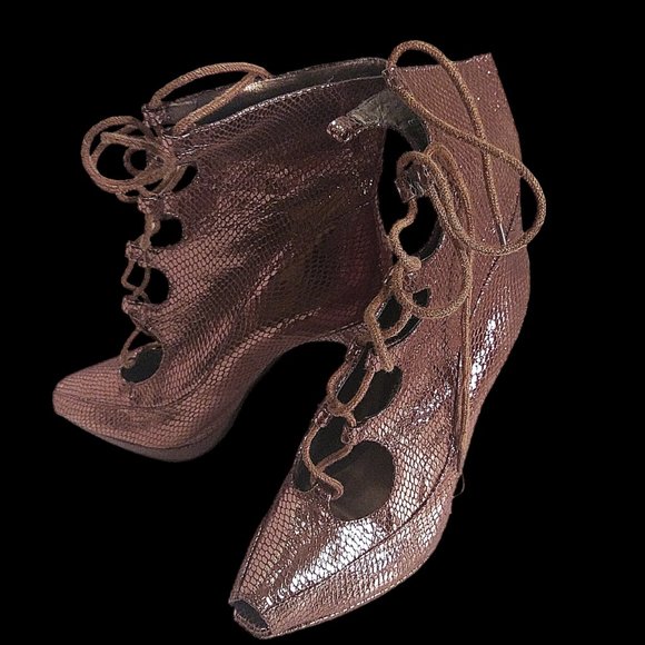 Stiletto Ankle Boots, Size 9 Boots, Vintage Boots, Peep Toe Lace-Up Ankle Boot - Picture 2 of 9